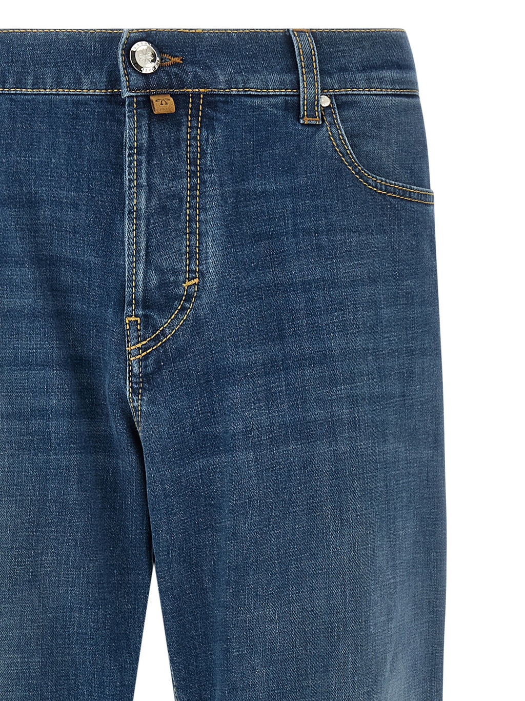 Blue Cotton Straight-Leg Jeans