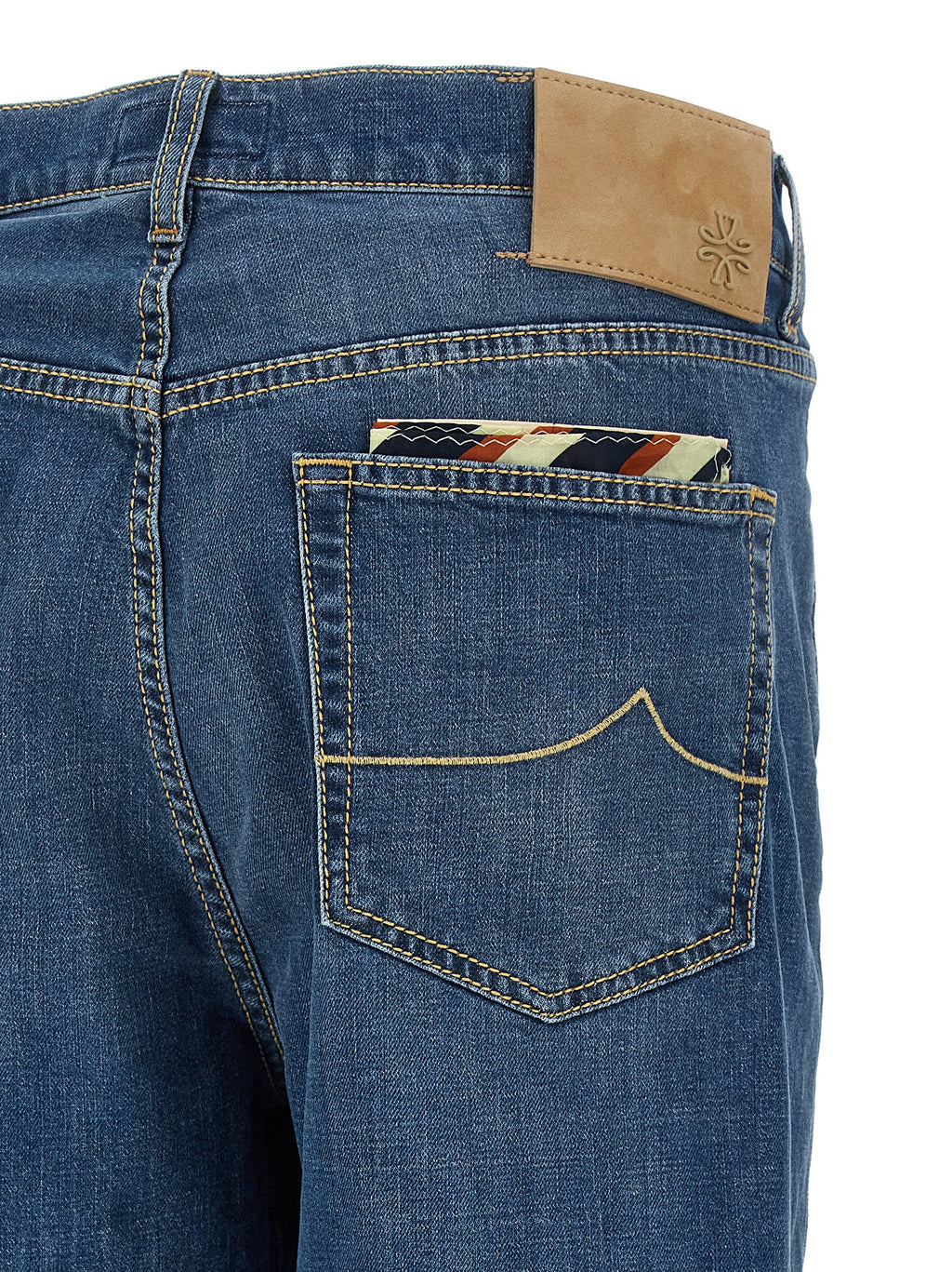 Blue Cotton Straight-Leg Jeans