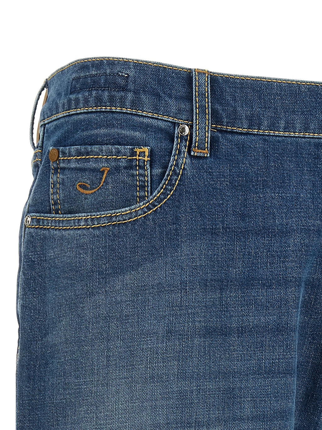 Blue Cotton Straight-Leg Jeans
