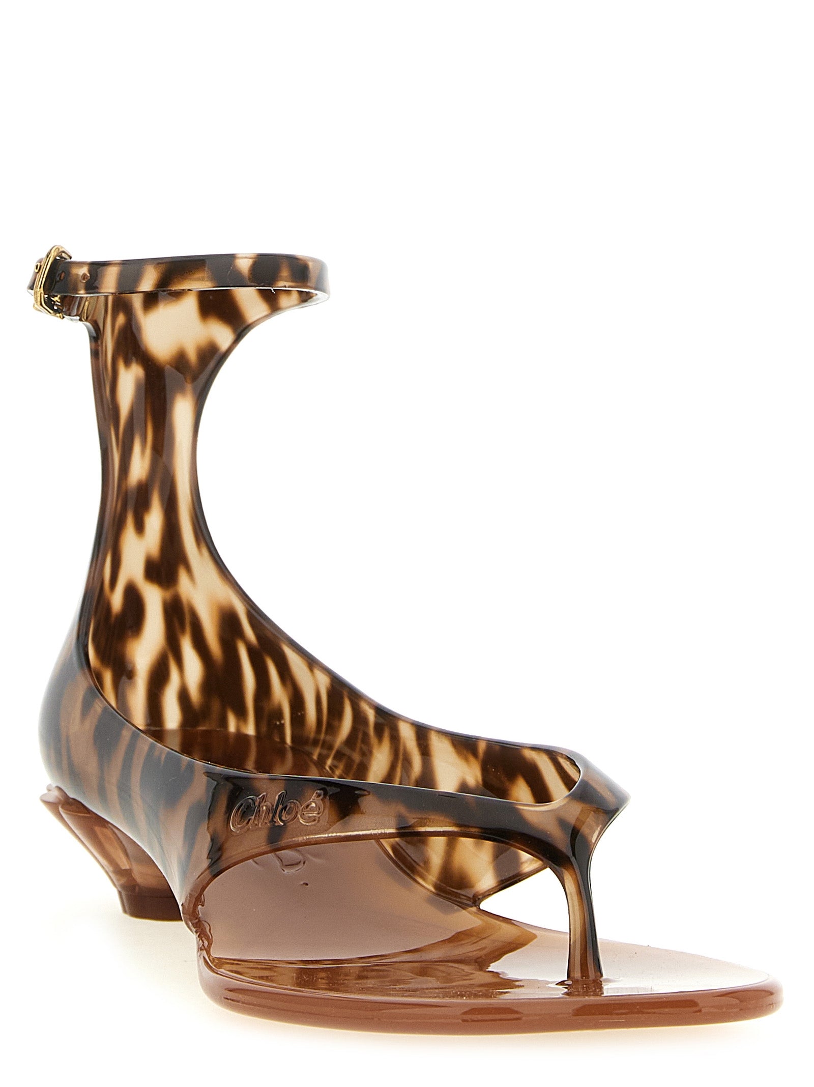 Brown Polyurethane Mid Heel Pumps