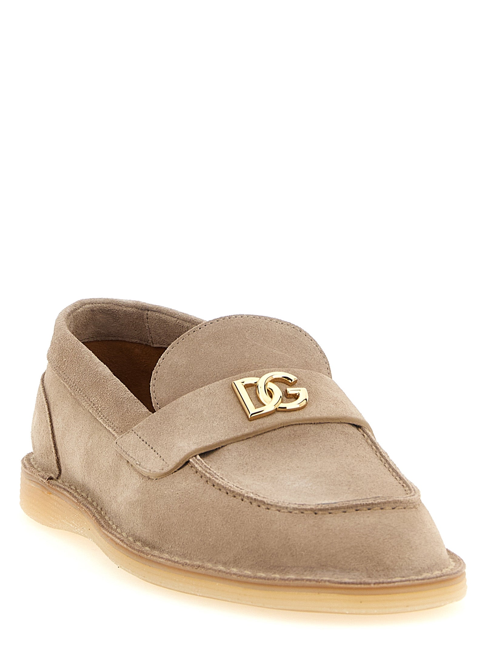 Beige Calfskin Slip-On Loafers