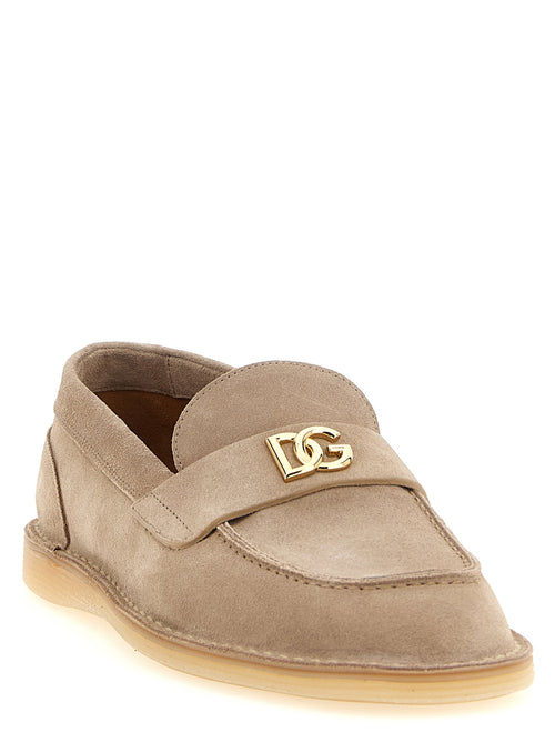 Beige Calfskin Slip-On Loafers