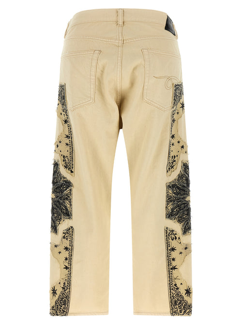 Beige Cotton Straight-Leg Jeans