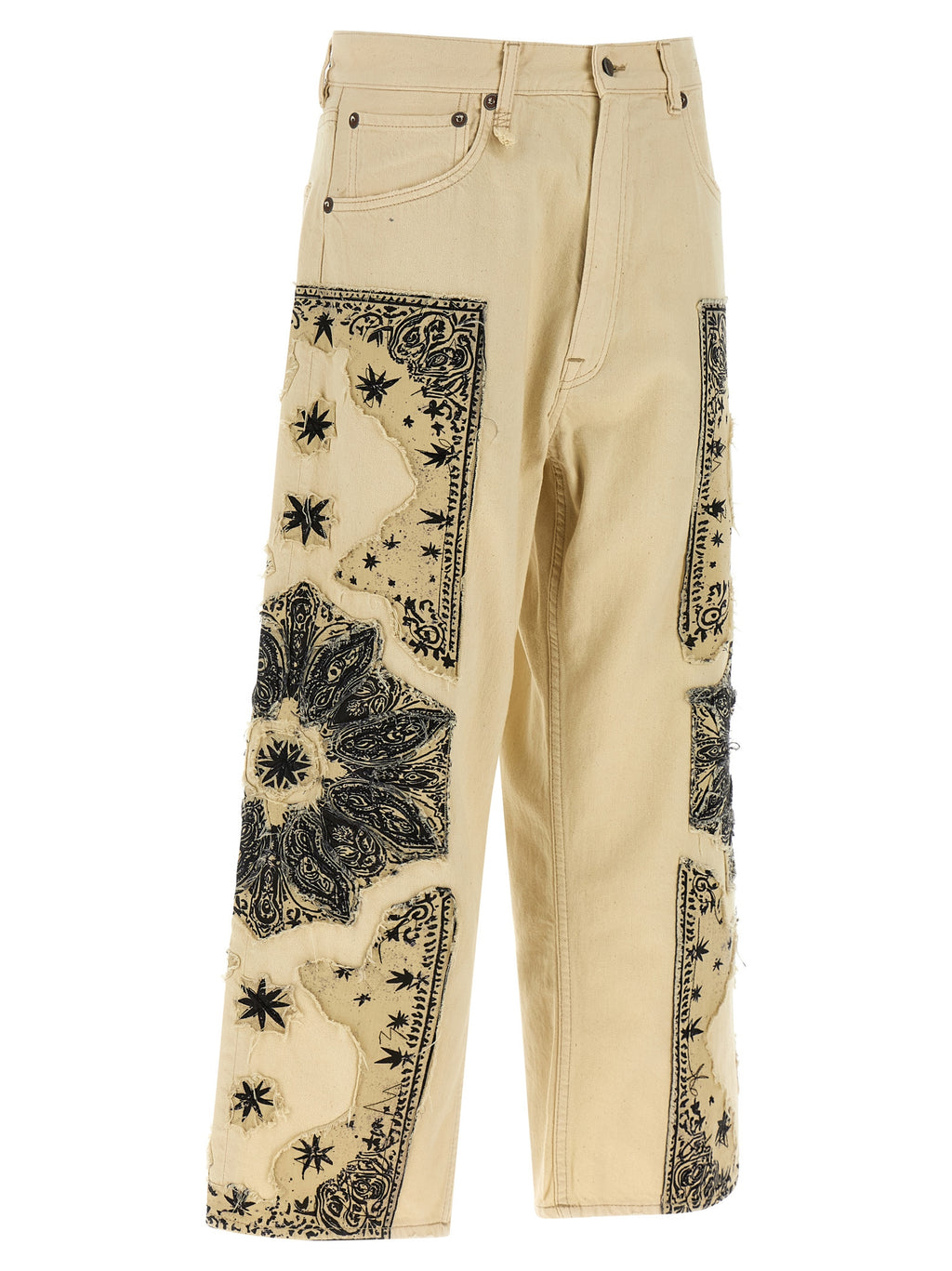 Beige Cotton Straight-Leg Jeans