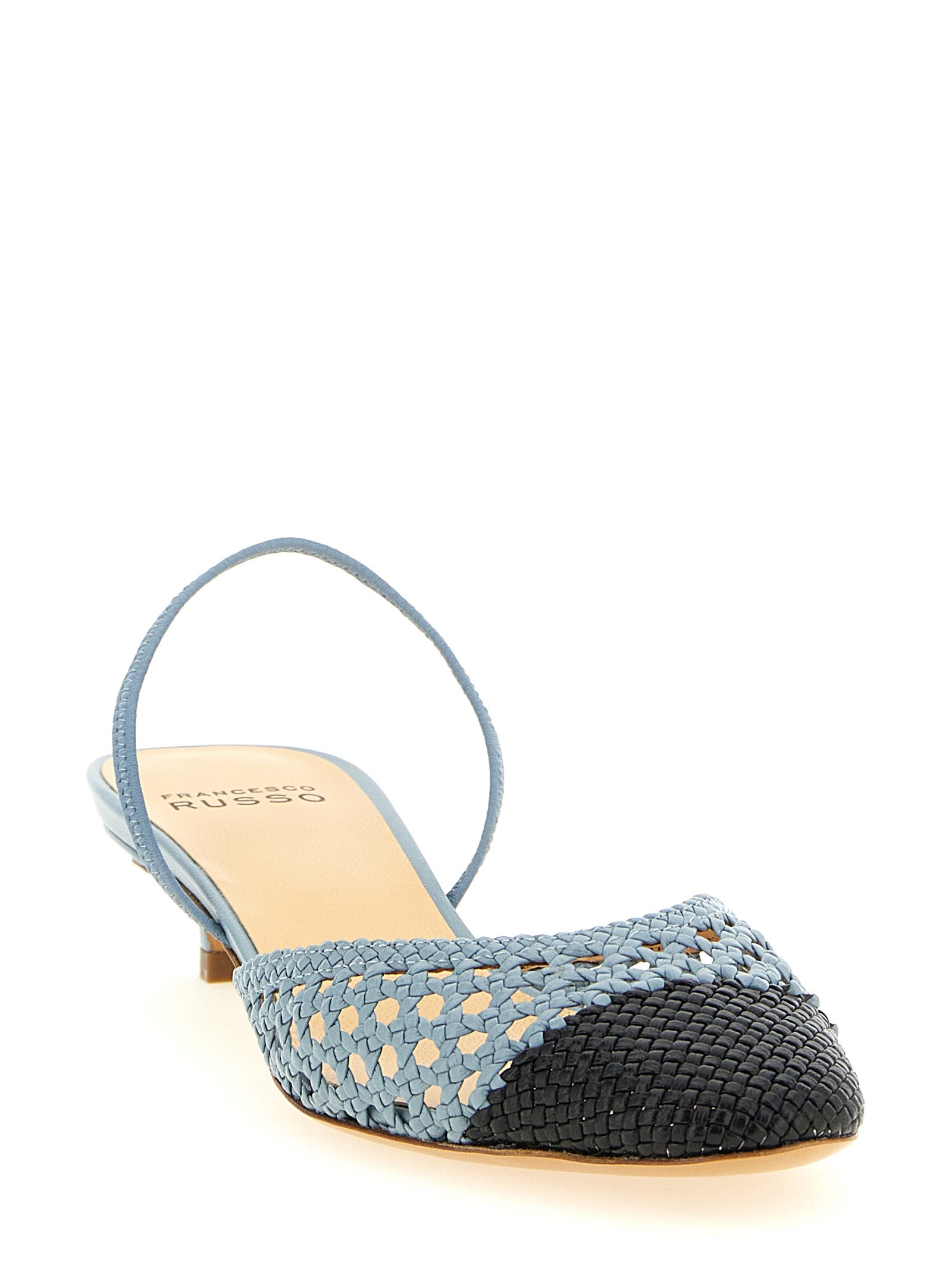Blue Goatskin Mid Heel Pumps