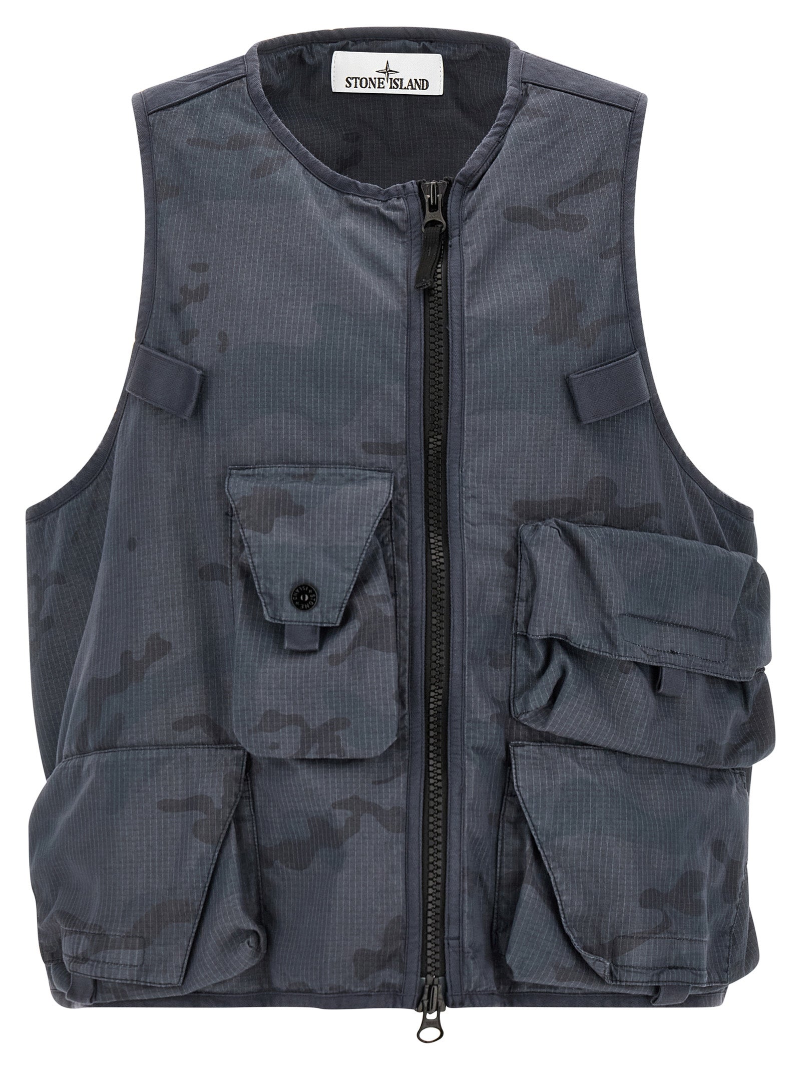 Blue Cotton Sleeveless Jacket