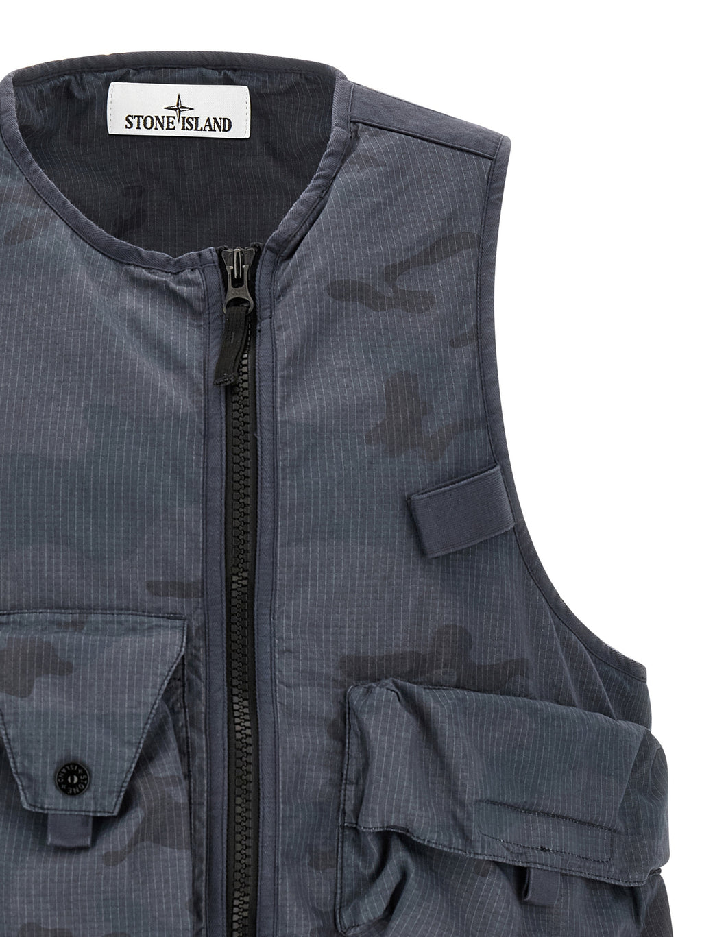 Blue Cotton Sleeveless Jacket