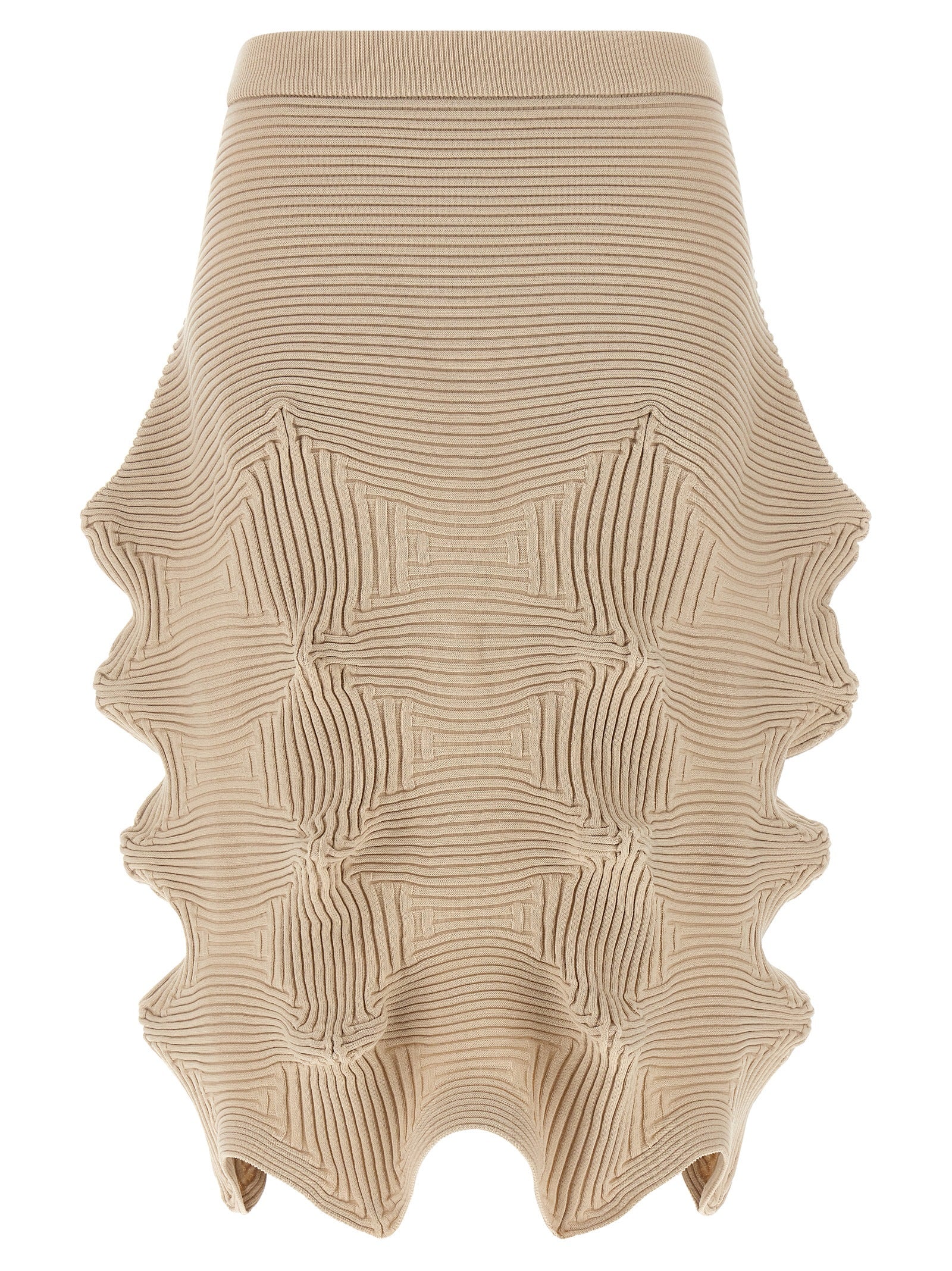 Beige Polyester Midi Skirt