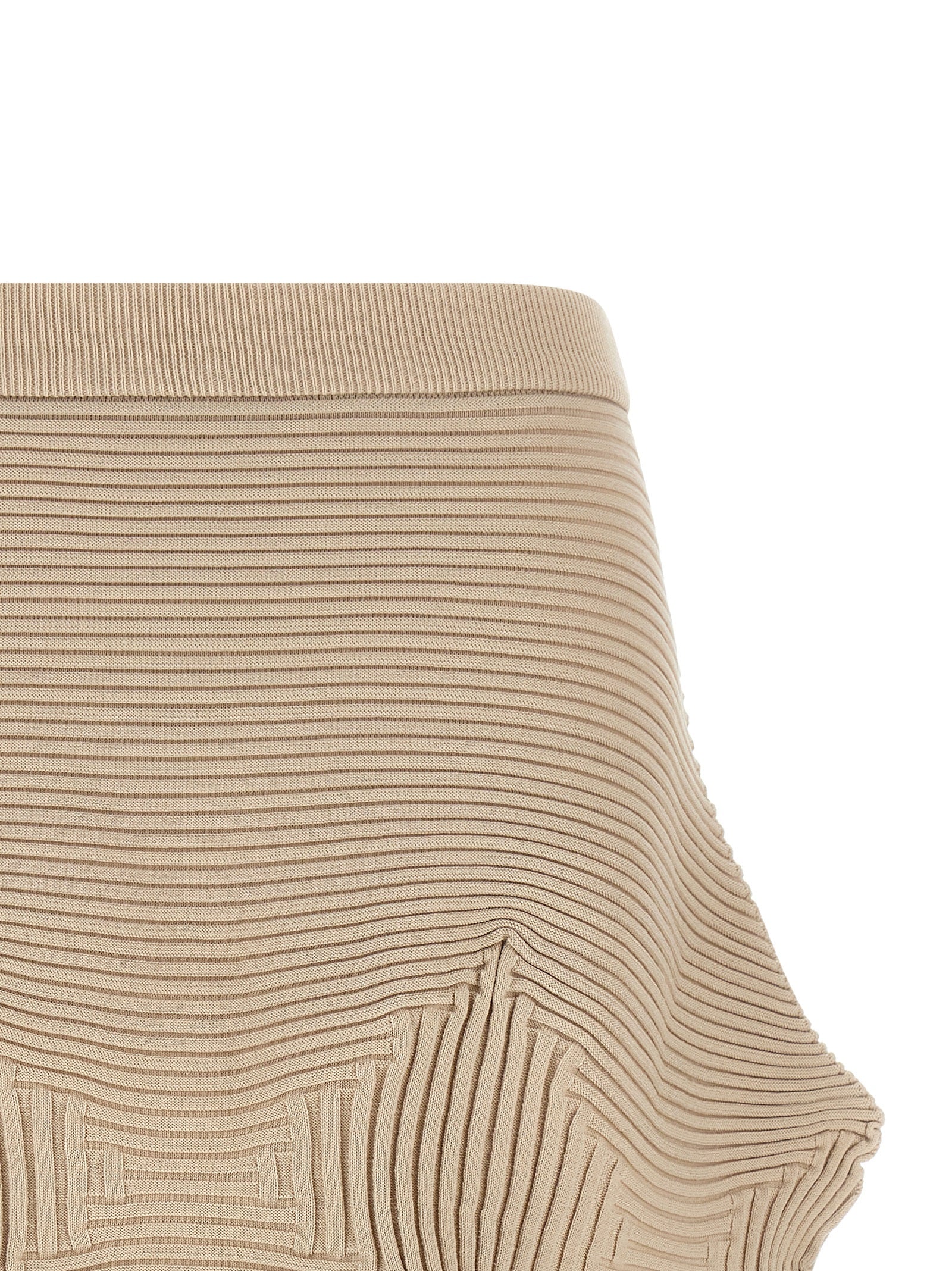 Beige Polyester Midi Skirt