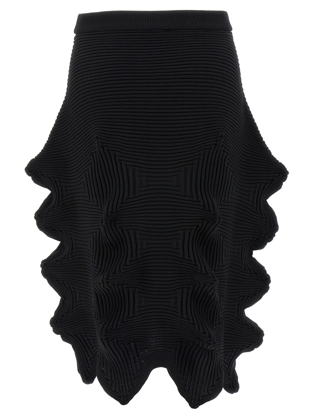 Black Polyester Midi Skirt