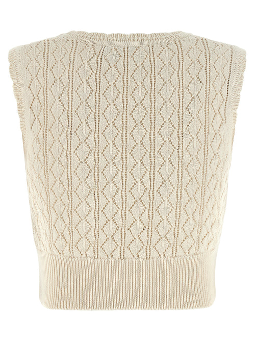 Beige Cotton Sleeveles T-Shirt