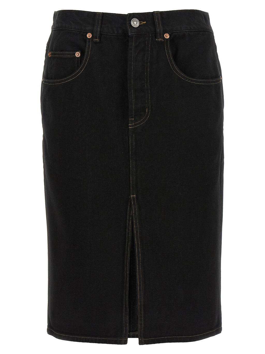 Black Cotton Midi Skirt