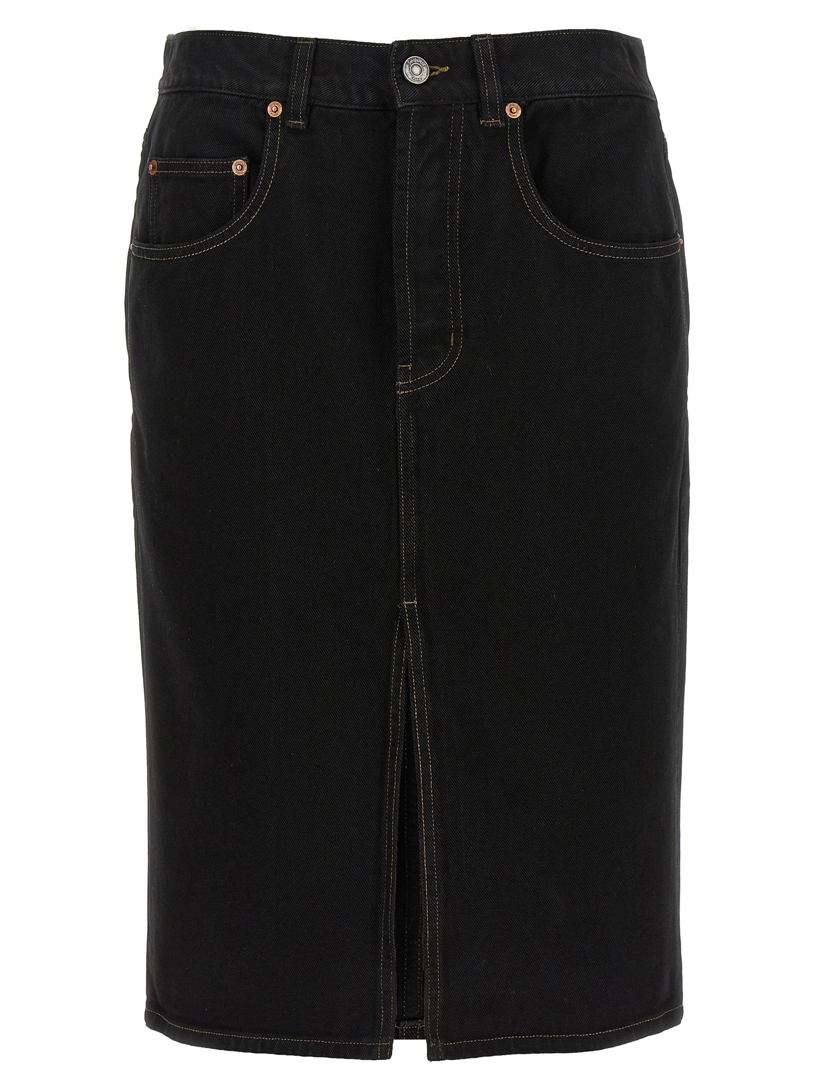 Black Cotton Midi Skirt