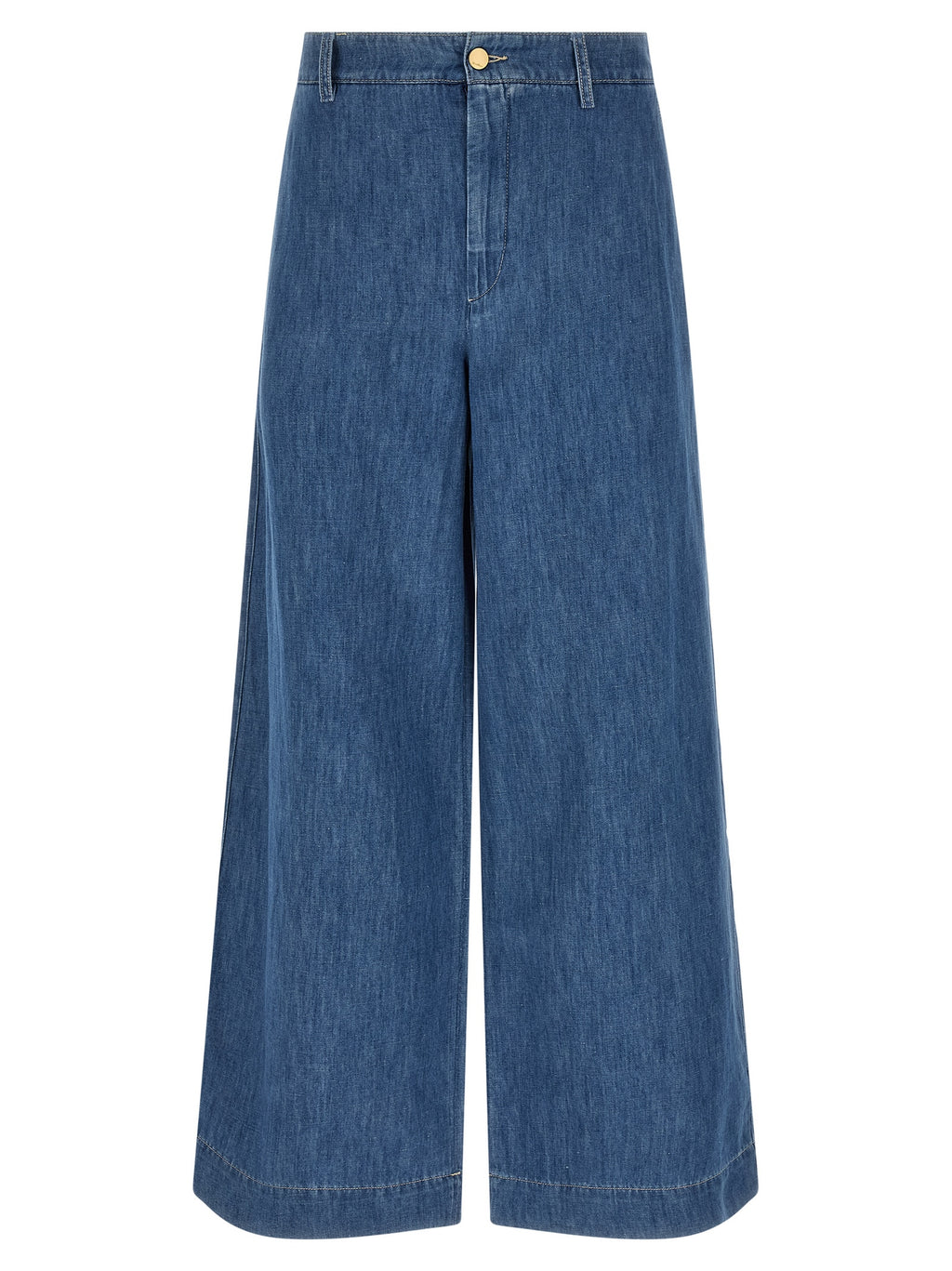 Blue Cotton Cropped Jeans