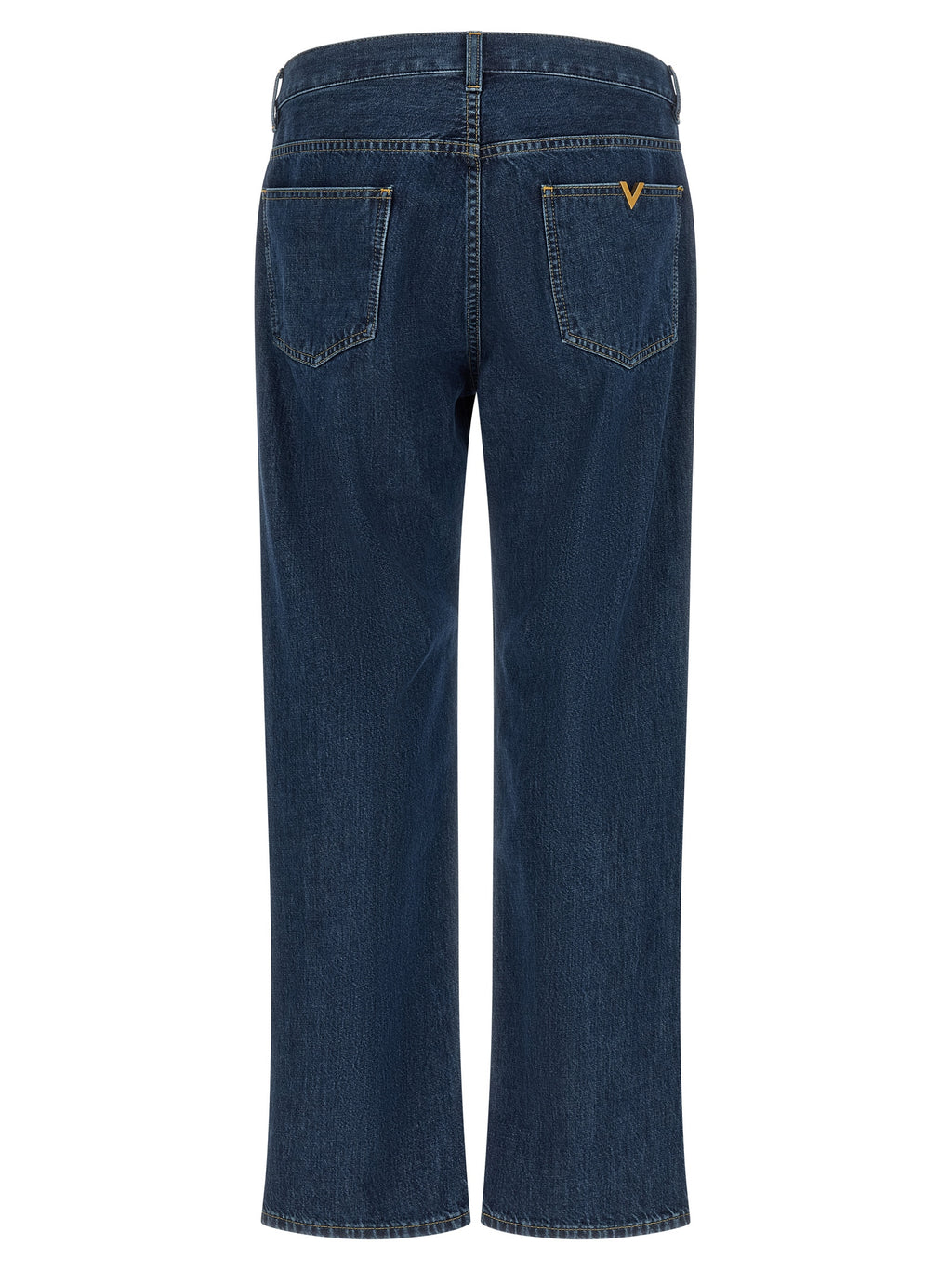Blue Cotton Straight-Leg Jeans