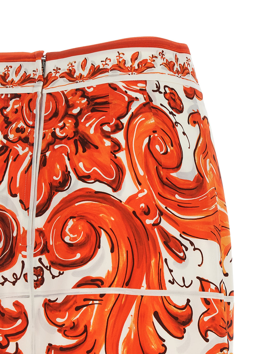 Orange Silk Midi Skirt