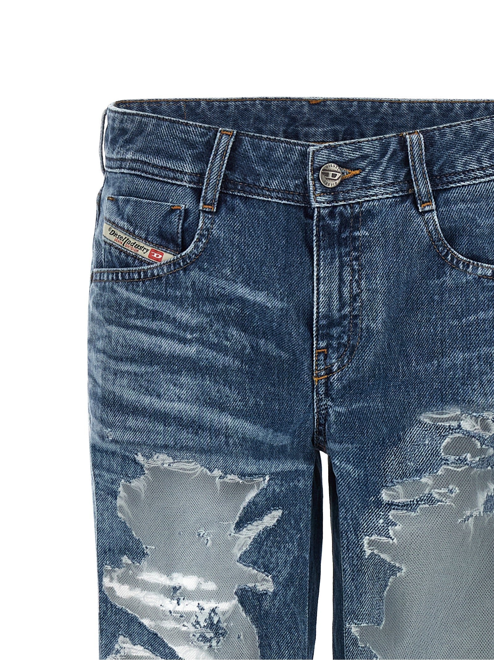 Blue Cotton Flared Jeans