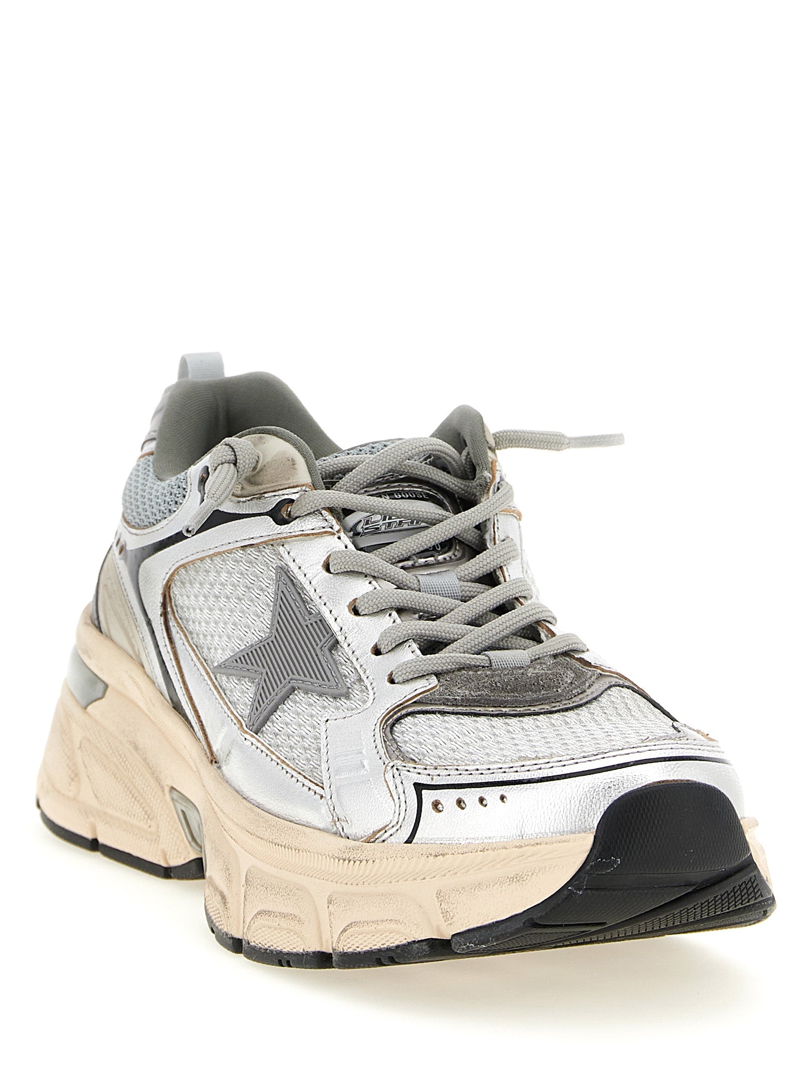 Silver Leather Chunky Sneakers
