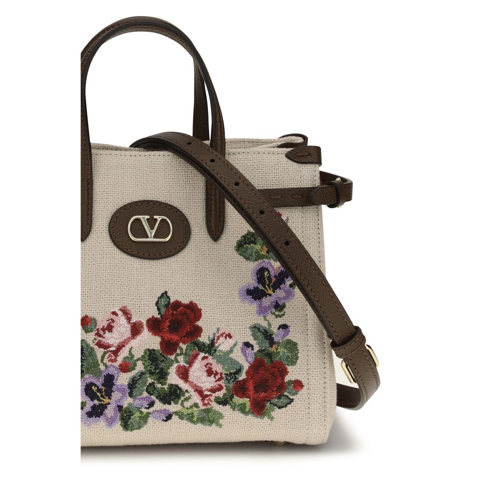 Beige Linen Shoulder Bag